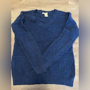 DKNY Deep Navy V-Neck Textured Knit Sweater